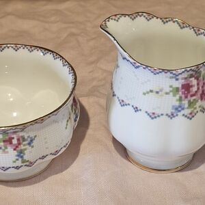 Royal Albert Petit Point Bone China Cream and Sugar Set